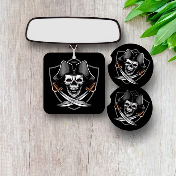 Pirate Car Accessories - Jolly Roger Drink Coasters, Air Freshener - Buccaneer ship Nautical decor - Birthday Party Favors for Boys