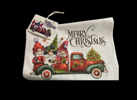 Vintage Old Red Truck Office Decor - Christmas Gnomes Farm House Decor - Air Freshener, Screen Cleaning Cloth-Towel Stocking Stuffer Gift