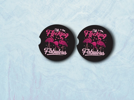 Flocking Fabulous Pink Flamingo Car Coasters - Funky Retro Hippie - gift for Her - Cheeky Girl Power