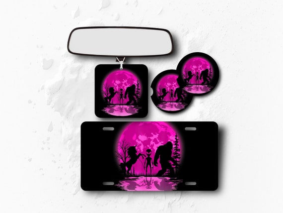 Pink Bigfoot Car Accessories - License Plate, Coasters, Freshener - Mythical Beasts - Cryptid Hunter - Sasquatch, Alien, UFO Gift for Her