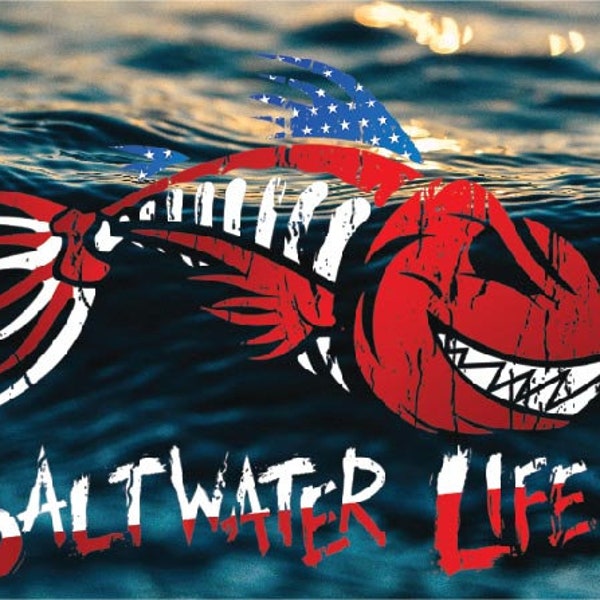 Saltwater Life License Plate - Fishing Vanity Car Tag - Skeleton Fish - Gag Gift for Dad - Gift for Fisherman -