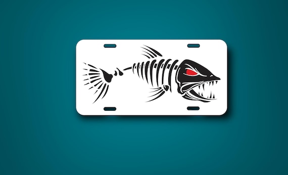 Skeleton Fish Car Tag - Bone fish front License Plate - Wheelchair, Bike, Scooter vanity plate - Metal Bar sign - Fishing Lodge Decor - gift