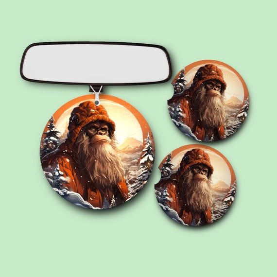 Christmas Sasquatch 20 Bigfoot Car Accessories Gift Set - Winter Bar Drink Coasters, Air Freshener - Mythical Beasts- Cryptid Hunter