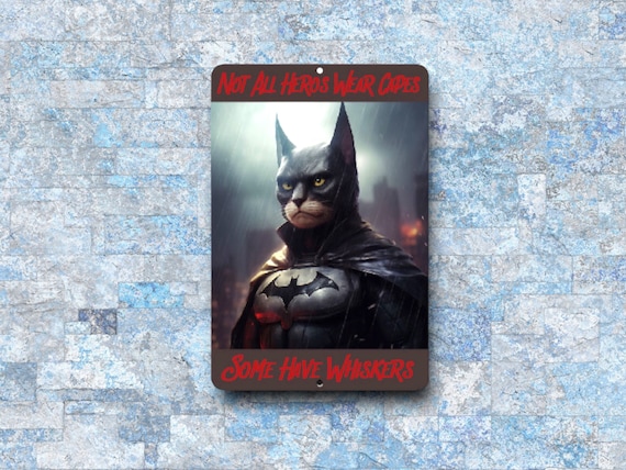 Black Bat Cat Metal Wall Art - Indoor Outdoor sign - Man Cave Decor - Gift for Cat Lover - cosplay Kitty - Comic Book Hero - Arkham Horror