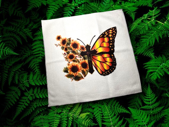 FAITH Monarch Butterfly Towel with Sunflower wings - Computer Screen Cleaning Cloth - Kitchen, Boating Towel - Bar Rag - Religious Gift