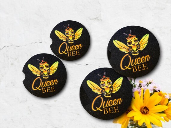 Queen Bee Car Coasters - Flexible Neoprene - Save the Honey Bees! Mom gift for Her - Gift for Boss - Picnic, Birthday Party Favors