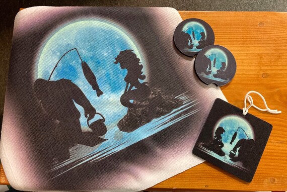 Bigfoot Fishing Car Accessories - Mermaid Kitchen, Bar Coasters, Towel - Man Cave Decor - Sasquatch Birthday gift for Dad