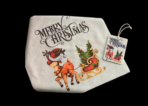 Merry Christmas Reindeer w Sleigh Car, Home, Office Decor - Air Freshener, Screen Cleaning Cloth - Car Shammy Towel - Stocking Stuffer Gift