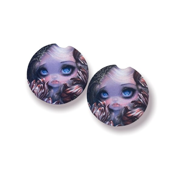 Summer Flowers Car Coasters - Peppermint Tulip Floral Car Decor - Gothic Fantasy - Jasmine Becket Anime Fairy - Birthday gift for her