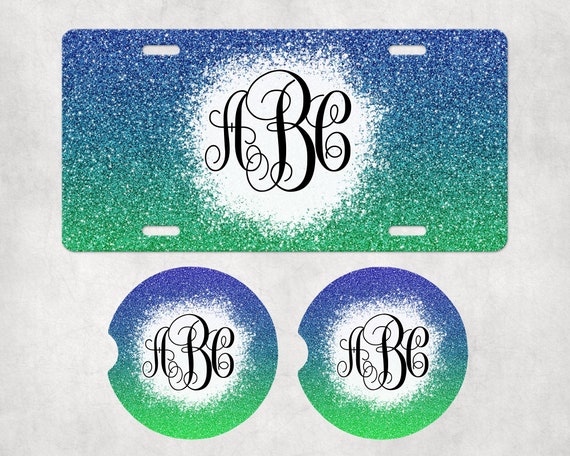 Ocean Blue, Green Monogram Car Accessories - Easter Gift - Classy Personalized License Plate set - Dad - Father’s Day, Birthday Gift for Him