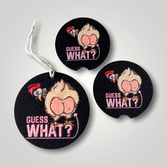Guess What Chicken Butt Car Accessories - Funny Gag Gift set - Father’s Day Dad Jokes - Barnyard, Man Cave Decor - Cheap silly Gift