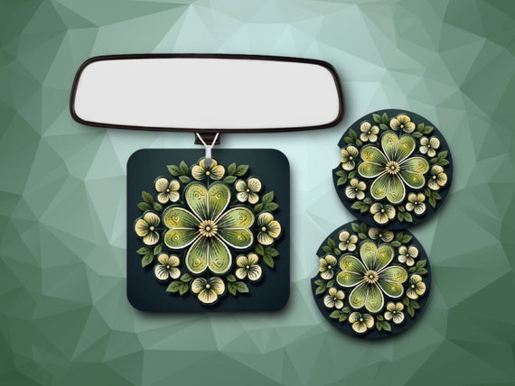 PA Dutch Hex sign Car Accessories - Good Luck Floral Pattern Drink Coasters, Air Freshener - Summer Gift for Her - Protect Cup Holders