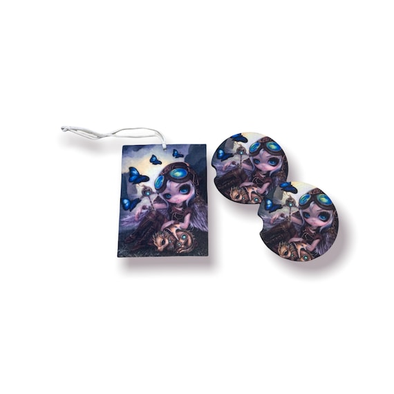 Steampunk Anime Fairy car accessories gift set -Gothic Fantasy -Jasmine Becket-Griffith - Whimsical Gift for Women - Clockwork Dragonling