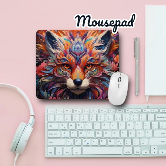 Wild Fox mouse pad - Office desk gift for Co-worker, Teen - Woodland wildlife Cottage core forest god, spirit animal