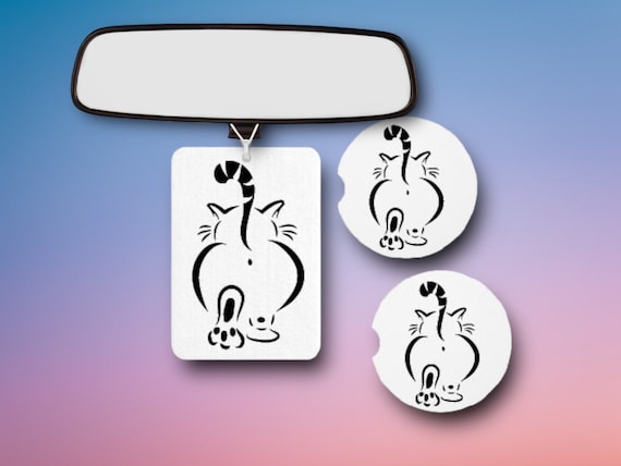 Cat Butt hole Car Accessories - Cheeky Drink Coasters - She Shed, Kitchen, Bar -Crazy Cat Lady gift - Walk Away - Sassy Chonky Girl Cat