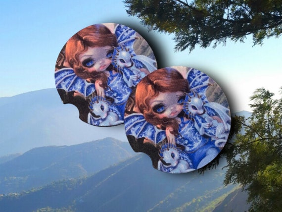 Dragon Fairy Car Coasters - Gothic Fantasy Spring Decor - Teen Birthday Gift for Her - Drink Coasters, Bar ware, She Shed - Red Head
