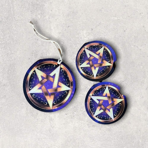 Royal Purple Pentagram Car Accessories - Coasters, Air Freshener - Wiccan Protection 5 point star - Birthday gift for Her