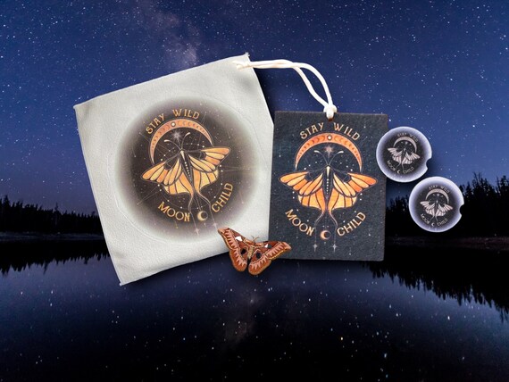 Stay Wild Moon Child- Celestial Luna Moth -Car accessories - Towel, Coasters, Air Freshener