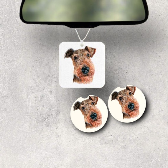 Airedale Terrier Car Accessories - Personalized Dog Lover Gift set - Personalized License Plate, Coasters - Custom Pet Memorial Car Tag