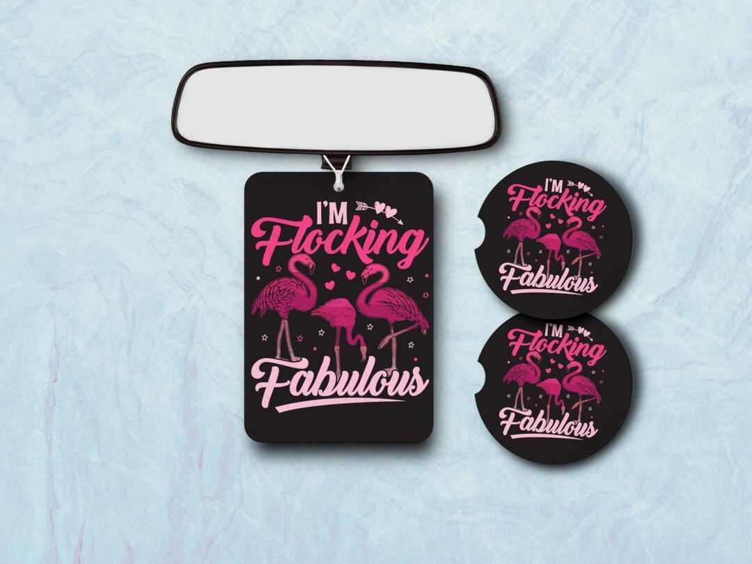 Flocking Fabulous Pink Flamingo Car Accessories Coasters, Air Freshener