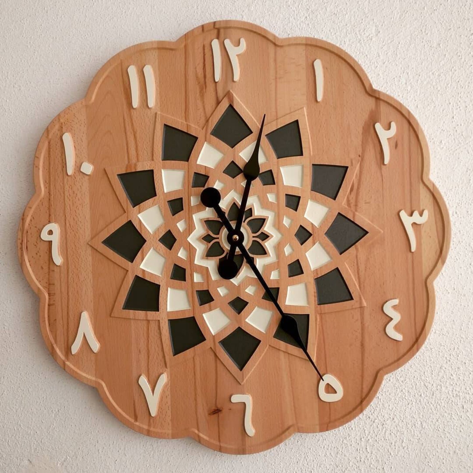 Geometric design wooden Wall Clock Arabic clock Islam wall Etsy