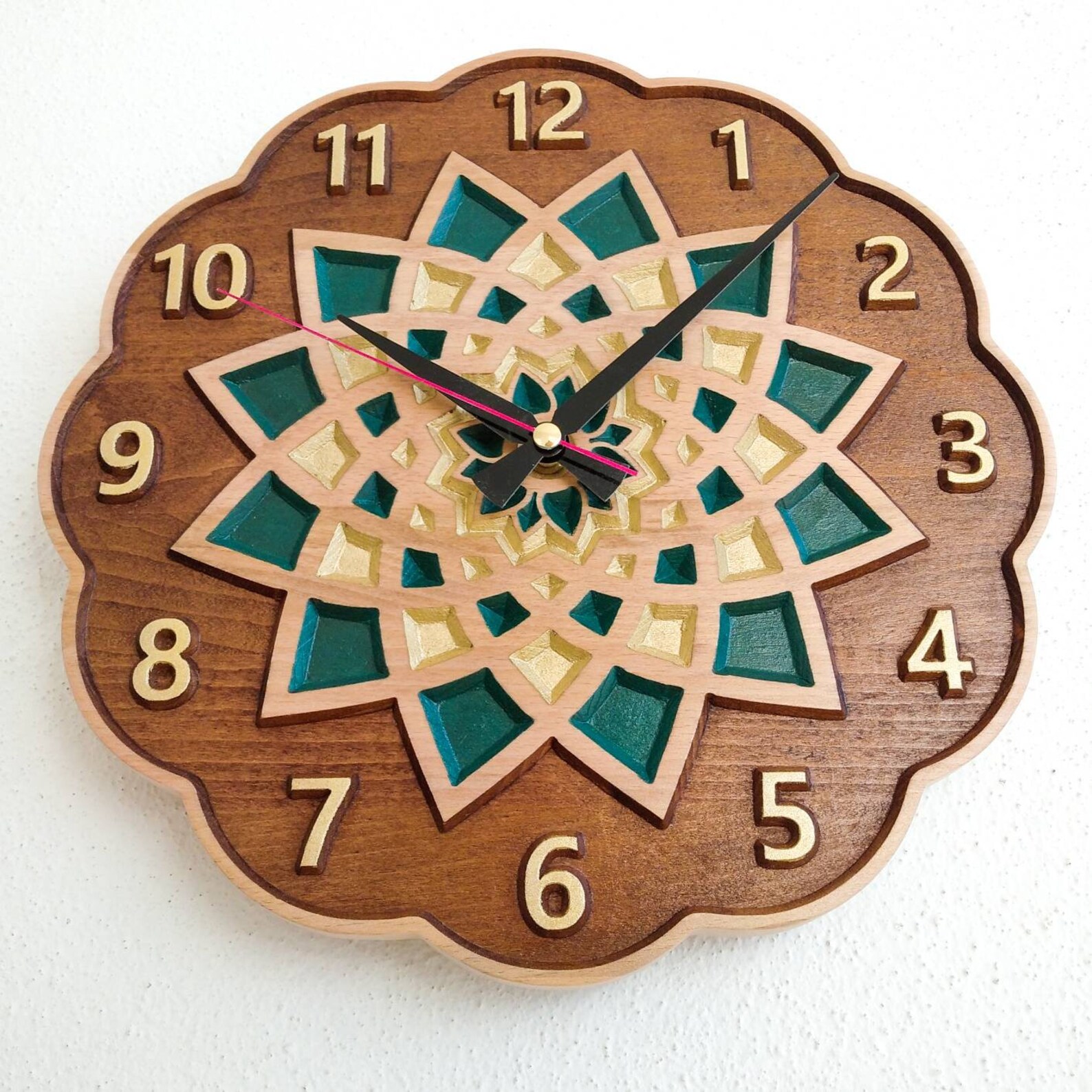 Geometric design wooden Wall Clock Wood carving Clocks for Etsy