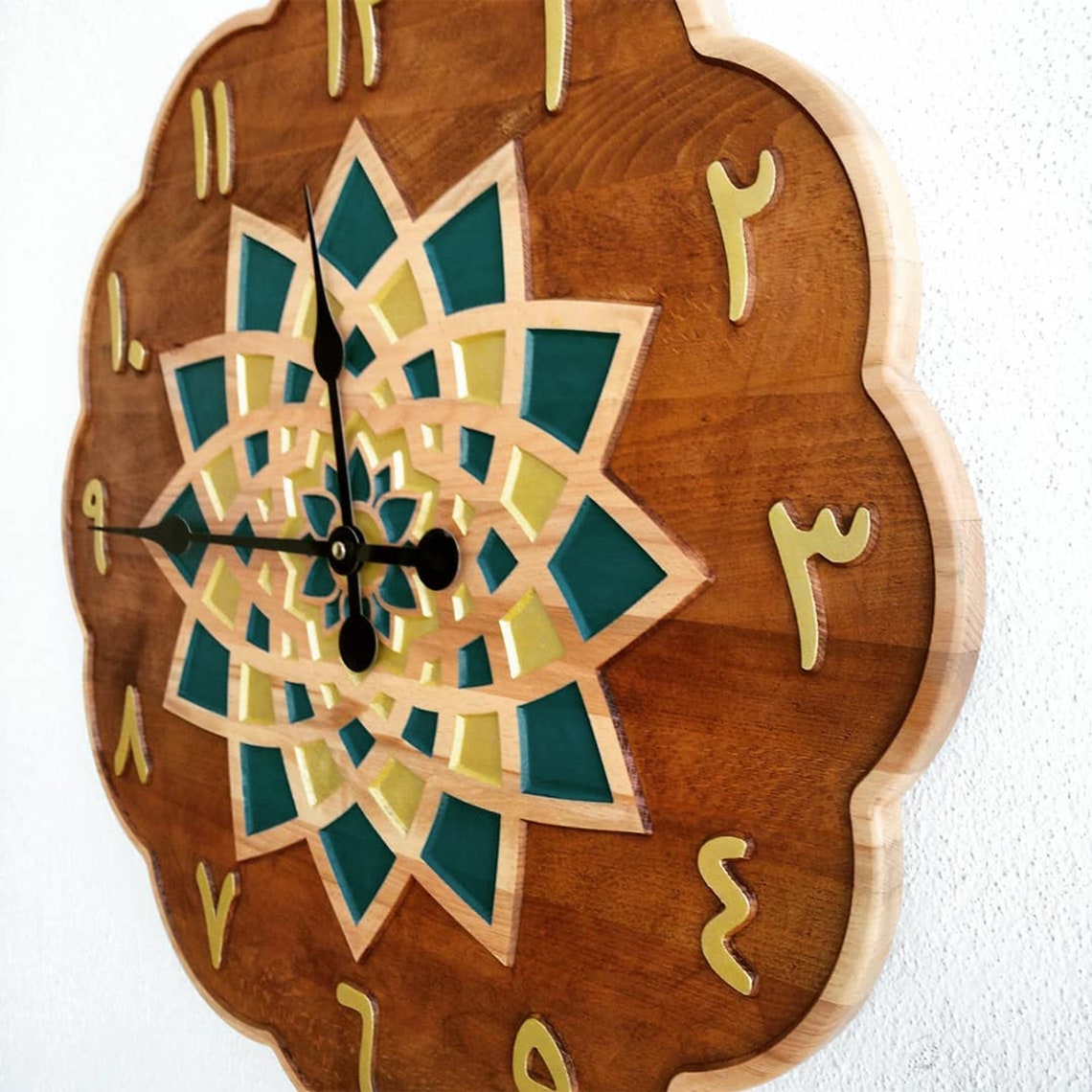 Geometric design wooden Wall Clock Arabic clock Islam wall Etsy