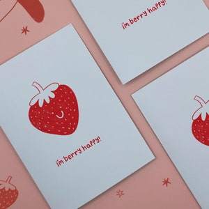 Berry Happy - Schöne Karte - Karte für geliebte Person - Ich liebe dich - Karte für Kind - Pun Karte - Allgemeine Grüße - Erdbeere