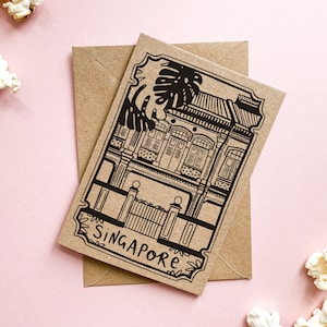 Reisekarte - Singapur-Illustration - Singapur-Grüss - Backpacker-Reisekarte - Singapur-Gebäude-Karte