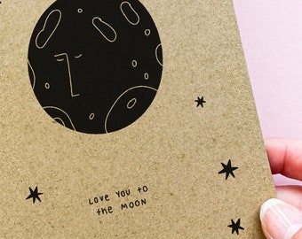 love you to the moon & back - blank card - Relationship Card - Child Card - Moon Card - Cute Card - Greetings Card - luna card