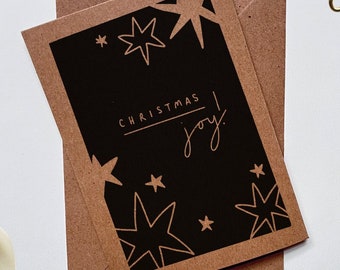 Christmas Card - Cute Xmas Card - Festive Greetings - Illustrated Black and White Card - Christmas Joy - Star Card