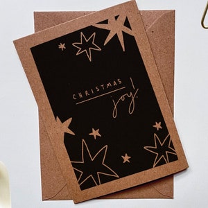 Carte de Noël - Jolie carte de Noël - Voeux festifs - Carte illustrée en noir et blanc - Joie de Noël - Carte étoile