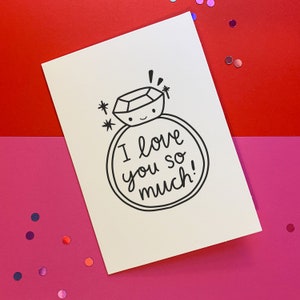 Beziehungskarte - Ich liebe dich Grußkarte - Süßes Jubiläum - Verlobte Karte - Schwarz und Weiß - Ring fest - Du bist verlobt