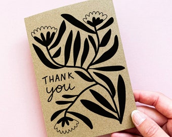 Thank You Card - Floral Card - Greetings Card - Blank Card