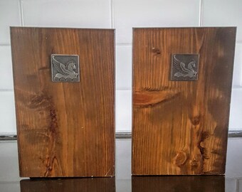 Mid Century Modern Pegasus Wooden Book Ends