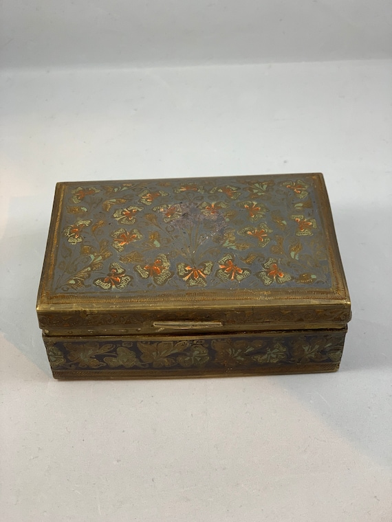 Vintage Brass and Stash Enamel trinket box, jewelr