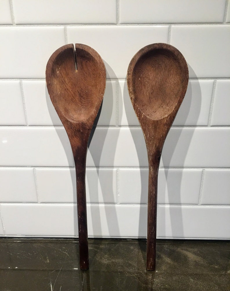 Vintage Large Wooden Spoons Serving Spoons Etsy