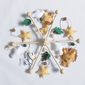 Baby mobile savannah animals lion zebra giraffe decoration baby room stars beige