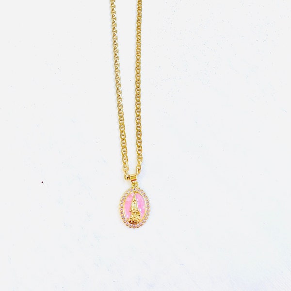 Virgin Mary necklace in pink