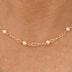 Pearl and gold filled chain necklace