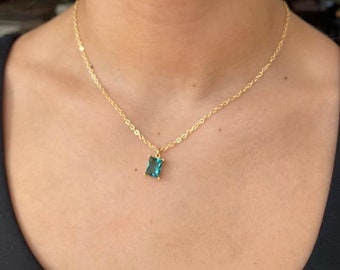 Aqua blue or clear CZ  charm necklace