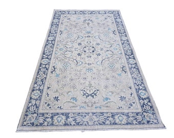 4x8 Oushak Teppich - Blau Beige Teppich - Alter Antiker Teppich - Boho Dekor - Türkei Teppich Blau - Verblasster Teppich - 235x131