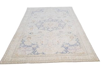 7x11 Beige Oushak Teppich, Türkischer Teppich, Handgeknüpfter Teppich, Wollteppich, Boho Türkischer Teppich, Traditioneller Teppich