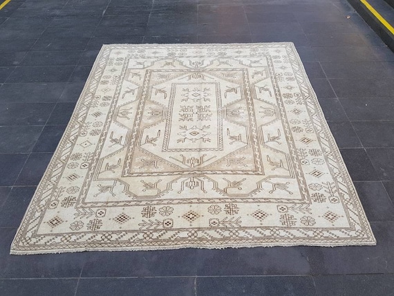 Anatolian Turkish Rug 6.7x7.7 ft Boho Turkish Rug Carpet Rug Hand Knotted Rug Wool Rug Vintage Rug Home Decor