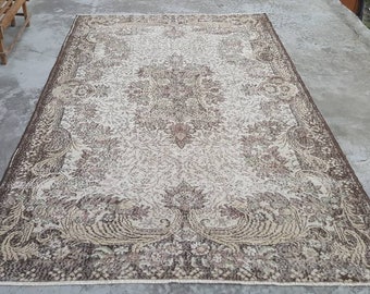 Pastell Überfärbter Teppich Moderner Teppich Antigue Rug Türkischer Vintage Teppich Wollteppich Pastell Grüner Teppich Oushak Teppich Ethnische Teppiche