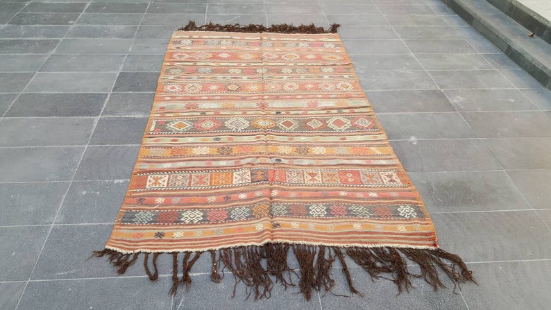 Pink Kilim Rug 7 7x4 9 Ft Orange Anatolian Turkish