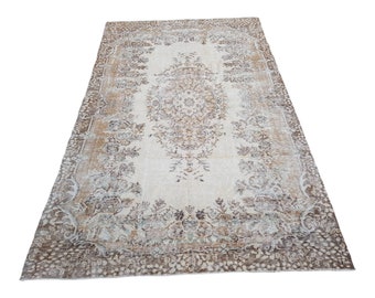 Beige Überfärbter Türkischer Teppich 5.5x9,2 ft Türkischer Überfärbter Teppich Traditioneller Teppich Traditioneller Teppich