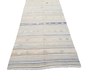 Muted Blue Kilim Rug 4'11"x10'6" Anatolian Woven Kilim Rug, Boho Area Kilim Rug, Wool Kilim Rug, Nomadic Kilim Rug, Bohemian Kilim Rug