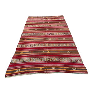 Nomadic Red Kilim Rug 5.9x10.10 ft Wool Kilim Rug Anatolian Boho Kilim Rug Kelim Rug Turkish Bohemian Kilim Rug Tribal Rug