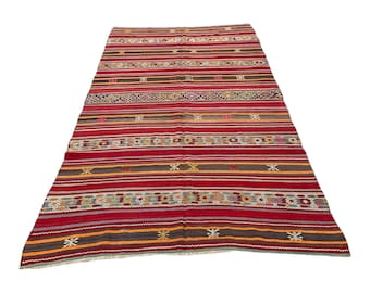 Nomadic Red Kilim Rug 5.9x10.10 ft Wool Kilim Rug Anatolian Boho Kilim Rug Kelim Rug Turkish Bohemian Kilim Rug Tribal Rug